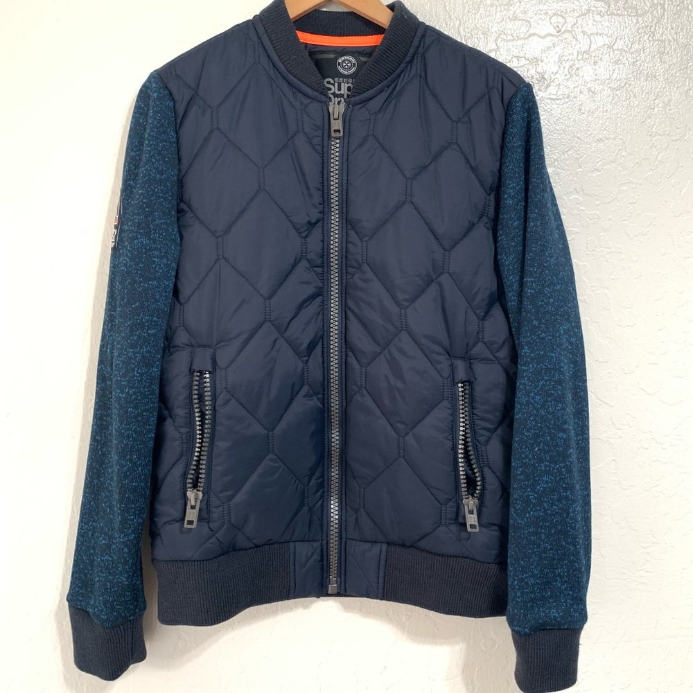 NEW SuperDry Storm Navy Blue Hybrid Bomber Jacket